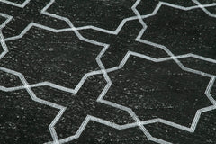 Geometric Carpet Black Geometric Cotton Wool Handmade Area Rug 4'8'' x 12'8''