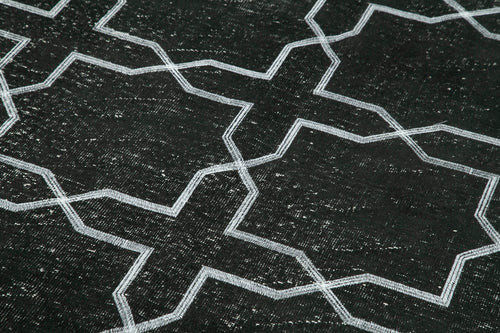 Geometric Carpet Black Geometric Cotton Wool Handmade Area Rug 4'8'' x 12'8''