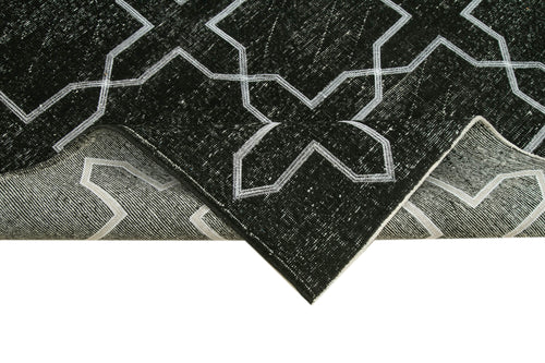 Geometric Carpet Black Geometric Cotton Wool Handmade Area Rug 4'8'' x 12'8''