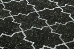 Geometric Carpet Black Geometric Cotton Wool Handmade Area Rug 4'10'' x 12'5''