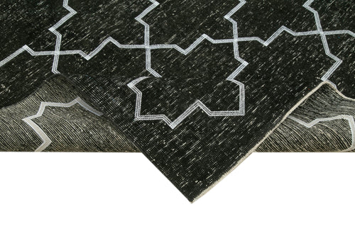 Geometric Carpet Black Geometric Cotton Wool Handmade Area Rug 4'10'' x 12'5''
