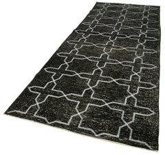 Geometric Carpet Black Geometric Cotton Wool Handmade Area Rug 4'7'' x 12'7''