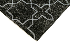 Geometric Carpet Black Geometric Cotton Wool Handmade Area Rug 4'7'' x 12'7''