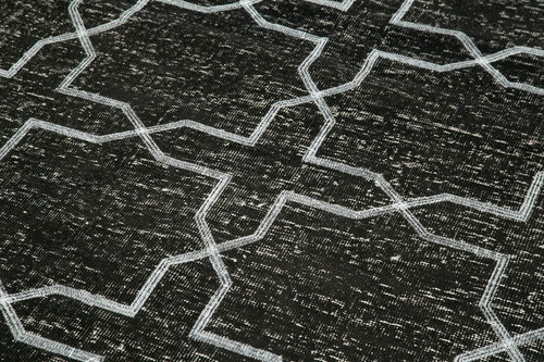 Geometric Carpet Black Geometric Cotton Wool Handmade Area Rug 4'7'' x 12'7''