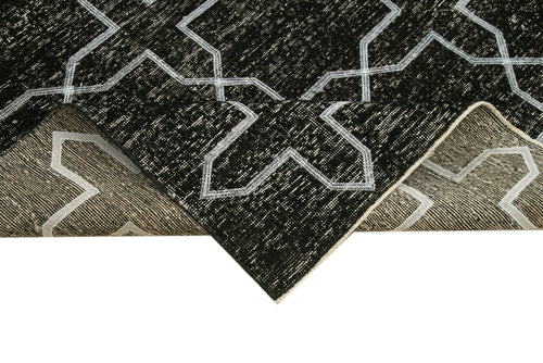 Geometric Carpet Black Geometric Cotton Wool Handmade Area Rug 4'7'' x 12'7''