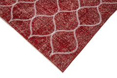 Geometric Carpet Red Geometric Cotton Wool Handmade Area Rug 4'9'' x 12'0''