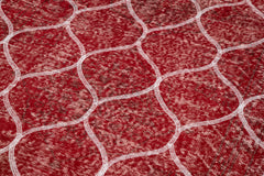 Geometric Carpet Red Geometric Cotton Wool Handmade Area Rug 4'9'' x 12'0''