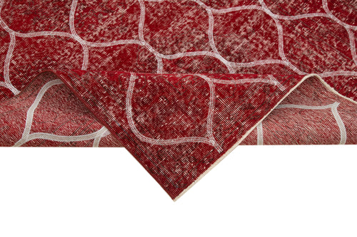 Geometric Carpet Red Geometric Cotton Wool Handmade Area Rug 4'9'' x 12'0''