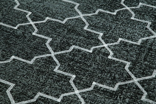 Geometric Carpet Black Geometric Cotton Wool Handmade Area Rug 4'11'' x 12'2''