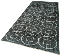 Geometric Carpet Black Geometric Cotton Wool Handmade Area Rug 4'9'' x 12'1''