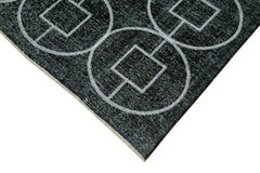 Geometric Carpet Black Geometric Cotton Wool Handmade Area Rug 4'9'' x 12'1''