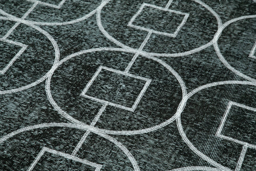 Geometric Carpet Black Geometric Cotton Wool Handmade Area Rug 4'9'' x 12'1''