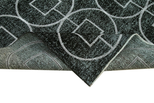 Geometric Carpet Black Geometric Cotton Wool Handmade Area Rug 4'9'' x 12'1''