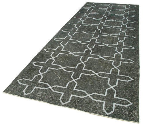 Geometric Carpet Grey Geometric Cotton Wool Handmade Area Rug 4'9'' x 13'3''