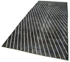 Geometric Carpet Black Geometric Cotton Wool Handmade Area Rug 4'8'' x 12'2''