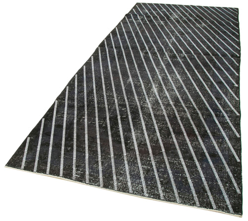 Geometric Carpet Black Geometric Cotton Wool Handmade Area Rug 4'8'' x 12'2''