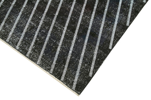 Geometric Carpet Black Geometric Cotton Wool Handmade Area Rug 4'8'' x 12'2''