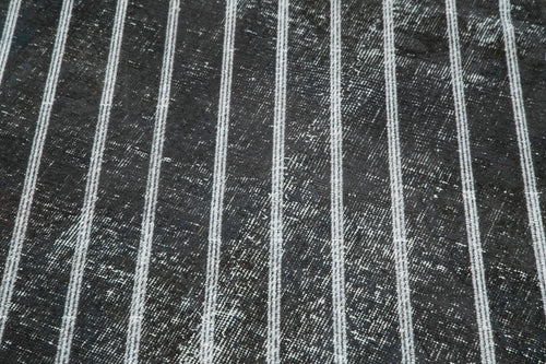 Geometric Carpet Black Geometric Cotton Wool Handmade Area Rug 4'8'' x 12'2''