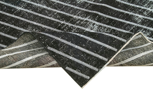 Geometric Carpet Black Geometric Cotton Wool Handmade Area Rug 4'8'' x 12'2''