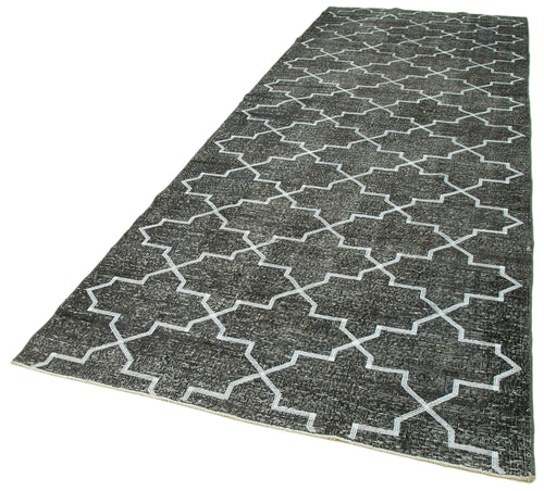 Geometric Carpet Grey Geometric Cotton Wool Handmade Area Rug 4'9'' x 13'8''