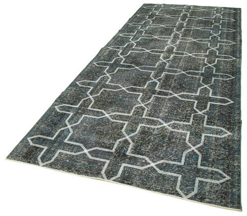 Geometric Carpet Grey Geometric Cotton Wool Handmade Area Rug 4'9'' x 11'10''
