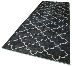 Geometric Carpet Black Geometric Cotton Wool Handmade Area Rug 4'7'' x 12'6''