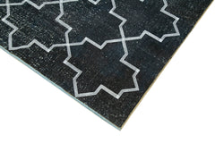Geometric Carpet Black Geometric Cotton Wool Handmade Area Rug 4'7'' x 12'6''