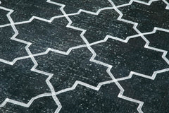 Geometric Carpet Black Geometric Cotton Wool Handmade Area Rug 4'7'' x 12'6''