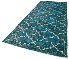 Geometric Carpet Turquoise Geometric Cotton Wool Handmade Area Rug 5'0'' x 12'9''