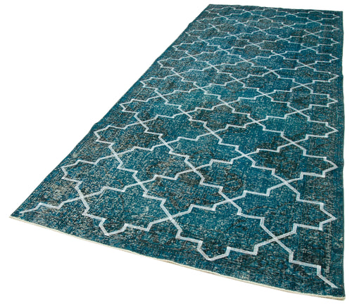 Geometric Carpet Turquoise Geometric Cotton Wool Handmade Area Rug 5'0'' x 12'9''