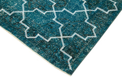 Geometric Carpet Turquoise Geometric Cotton Wool Handmade Area Rug 5'0'' x 12'9''