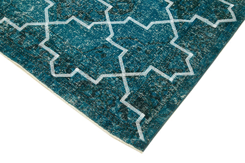 Geometric Carpet Turquoise Geometric Cotton Wool Handmade Area Rug 5'0'' x 12'9''