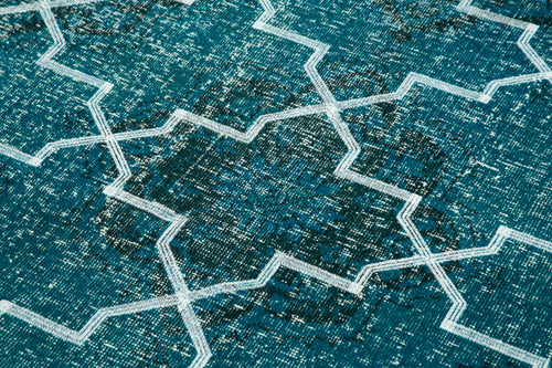 Geometric Carpet Turquoise Geometric Cotton Wool Handmade Area Rug 5'0'' x 12'9''