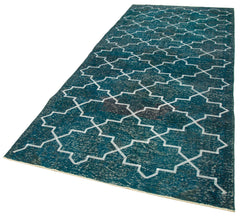 Geometric Carpet Turquoise Geometric Cotton Wool Handmade Area Rug 4'9'' x 11'7''