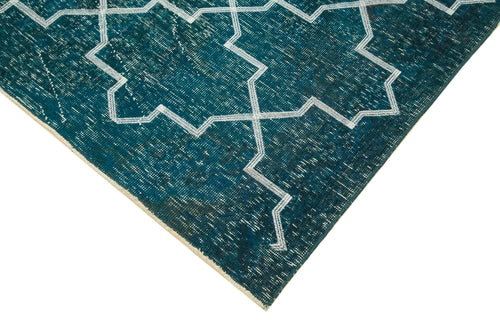 Geometric Carpet Turquoise Geometric Cotton Wool Handmade Area Rug 4'9'' x 11'7''