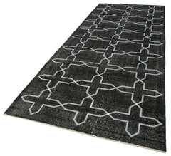 Geometric Carpet Black Geometric Cotton Wool Handmade Area Rug 4'8'' x 12'11''