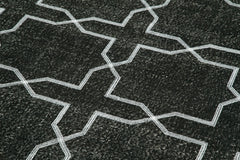 Geometric Carpet Black Geometric Cotton Wool Handmade Area Rug 4'8'' x 12'11''