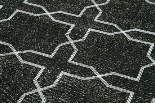 Geometric Carpet Black Geometric Cotton Wool Handmade Area Rug 4'8'' x 12'11''