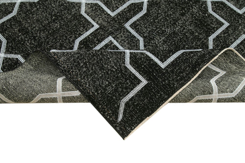 Geometric Carpet Black Geometric Cotton Wool Handmade Area Rug 4'8'' x 12'11''