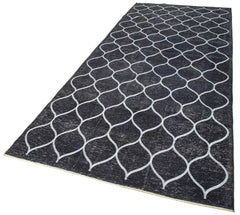 Geometric Carpet Black Geometric Cotton Wool Handmade Area Rug 4'10'' x 12'2''