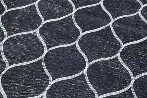 Geometric Carpet Black Geometric Cotton Wool Handmade Area Rug 4'10'' x 12'2''