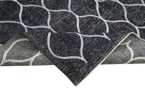 Geometric Carpet Black Geometric Cotton Wool Handmade Area Rug 4'10'' x 12'2''