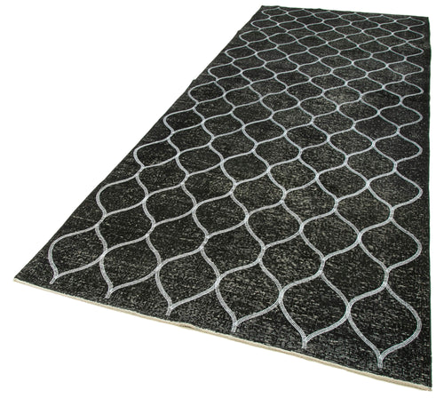 Geometric Carpet Black Geometric Cotton Wool Handmade Area Rug 4'10'' x 13'3''