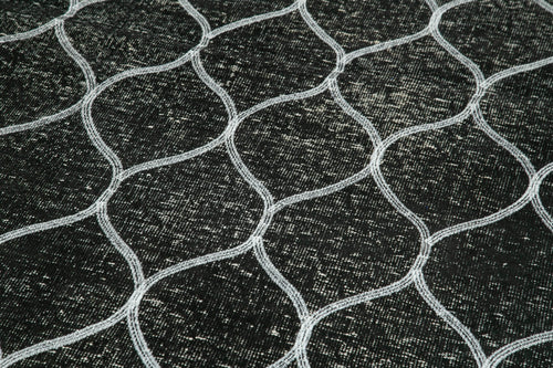 Geometric Carpet Black Geometric Cotton Wool Handmade Area Rug 4'10'' x 13'3''