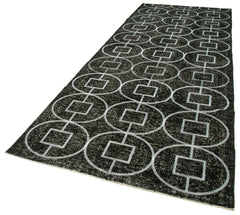 Geometric Carpet Black Geometric Cotton Wool Handmade Area Rug 4'8'' x 12'9''