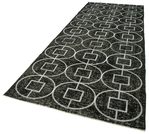 Geometric Carpet Black Geometric Cotton Wool Handmade Area Rug 4'8'' x 12'9''