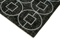 Geometric Carpet Black Geometric Cotton Wool Handmade Area Rug 4'8'' x 12'9''