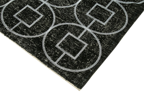 Geometric Carpet Black Geometric Cotton Wool Handmade Area Rug 4'8'' x 12'9''