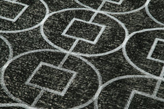 Geometric Carpet Black Geometric Cotton Wool Handmade Area Rug 4'8'' x 12'9''