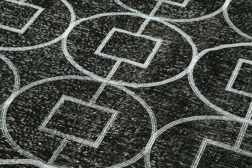 Geometric Carpet Black Geometric Cotton Wool Handmade Area Rug 4'8'' x 12'9''